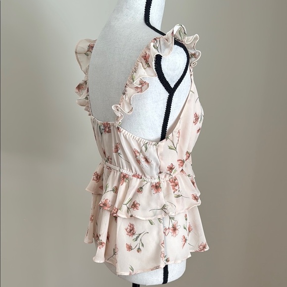 Forever 21 Babydoll Pink Floral Ruffle Blouse M - Picture 5 of 8